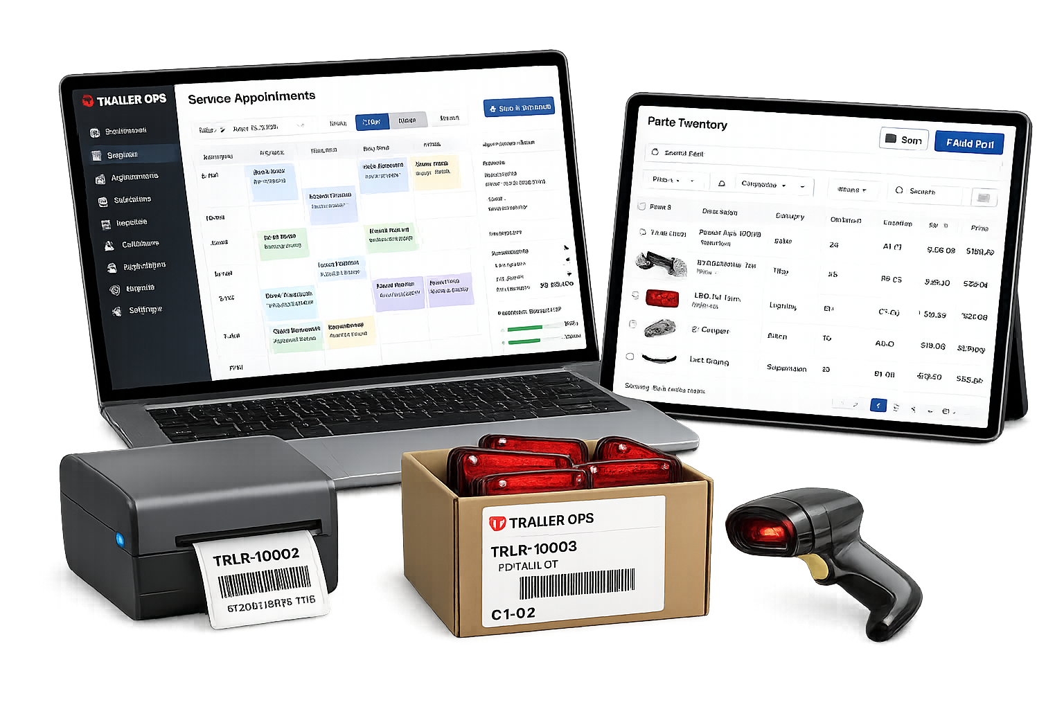 Trailer Ops service and parts screen