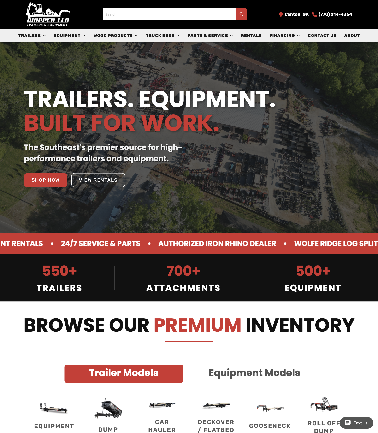 Trailer dealership website desktop preview