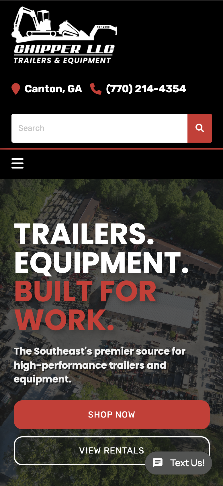Trailer dealership website mobile preview